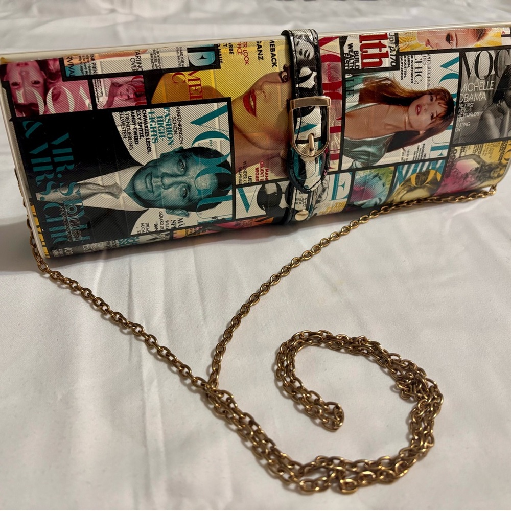 3AM Forever Celebrity Collage Clutch w/ Gold Chain Strap